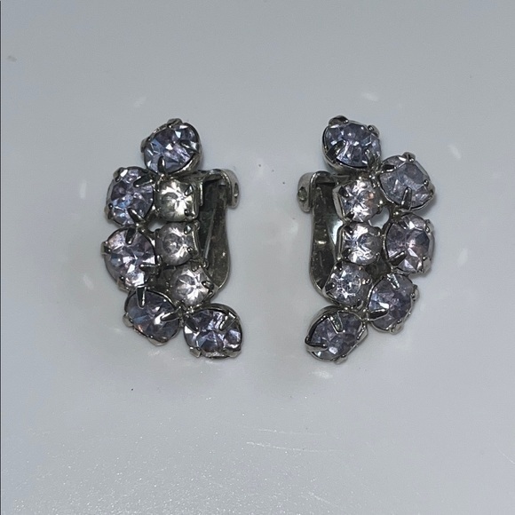 Vintage Purple and pink AB rhinestone clip on Earrings - Picture 1 of 4